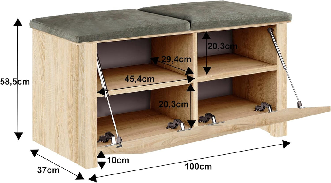 Schuhschrank 100x37x58 cm mit Sitz - Praktische Schuhkipper mit Klappe für Optimale Schuhaufbewahrun