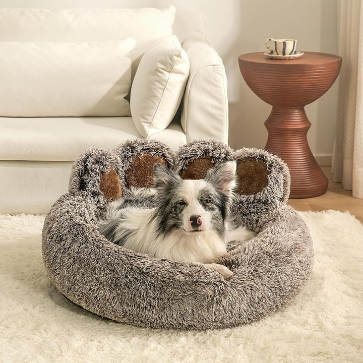 Jiupety Pet Round Hundebett von Pfote Form,Beruhigendes Donut-Hundebettn für mittlere und kleine Hun