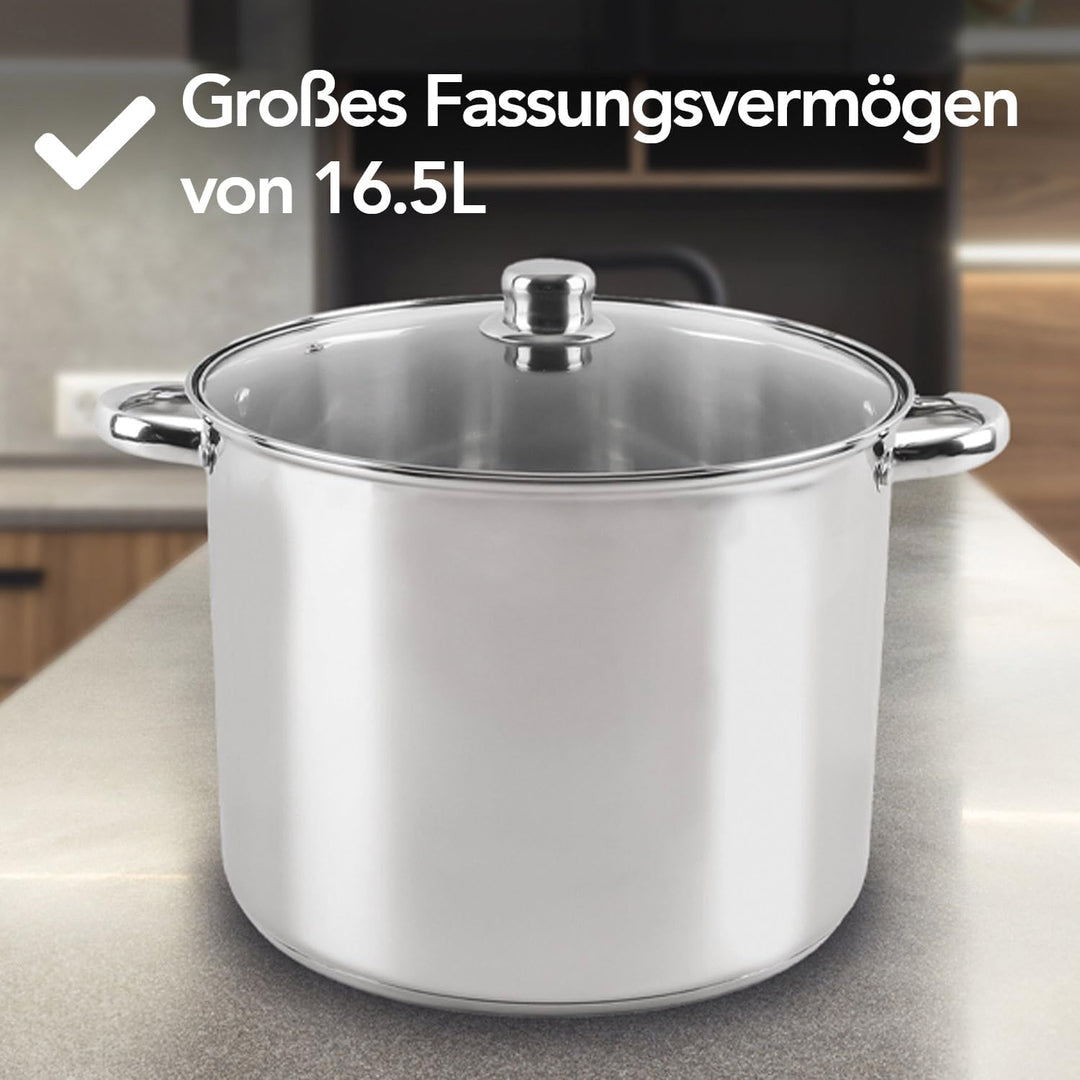 Brixy Suppentopf Stampftopf - Glasdeckel - 16,5L - 30 CM - Induktion Gas Keramik - Spülmaschinenfest