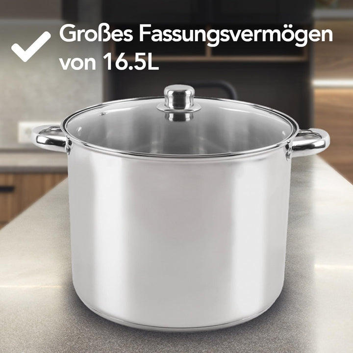 Brixy Suppentopf Stampftopf - Glasdeckel - 16,5L - 30 CM - Induktion Gas Keramik - Spülmaschinenfest