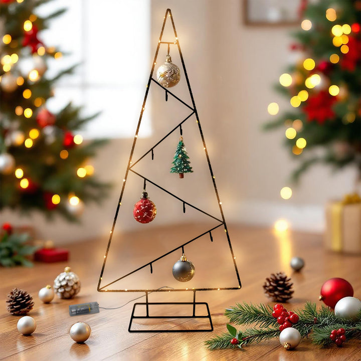 LED Metall Tannenbaum schwarz mit 9 Haken - 77 cm - Deko Ständer für Zierschmuck Batterie betrieben
