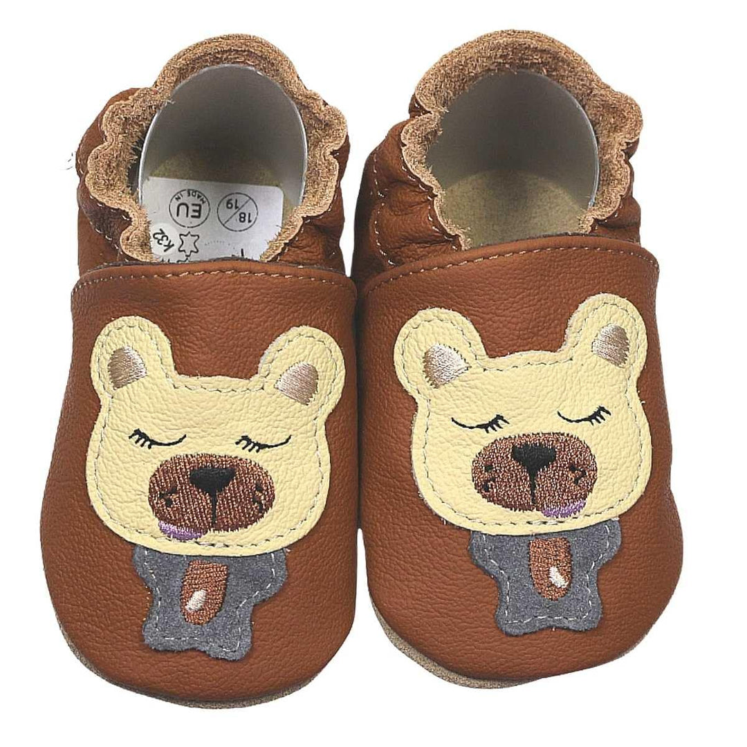 HOBEA-Germany Krabbelschuhe für Jungs und Mädchen in verschiedenen Designs 16/17 EU Bär Braun, 16/17