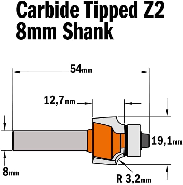 CMT ORANGE TOOLS 938.190.11 - RADIUSFRÄSER M/ANLAUF. HM S=8 D=19.1 R=3.2