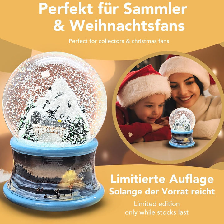 Weihnachts-Schneekugel mit Musik | Schneekugel Berglandschaft mit Brücke | Sockel Winterlandschaft b