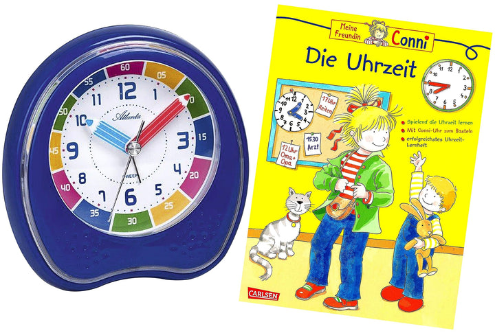 Atlanta Kinderwecker ohne Ticken + Lernbuch Conni Die Uhrzeit (Blau)