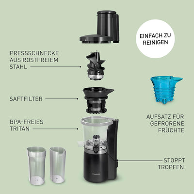 Panasonic Slow Juicer MJ-L700 (Entsafter für Gemüse/Obst, automatische Saftpresse, Sorbet Herstellun