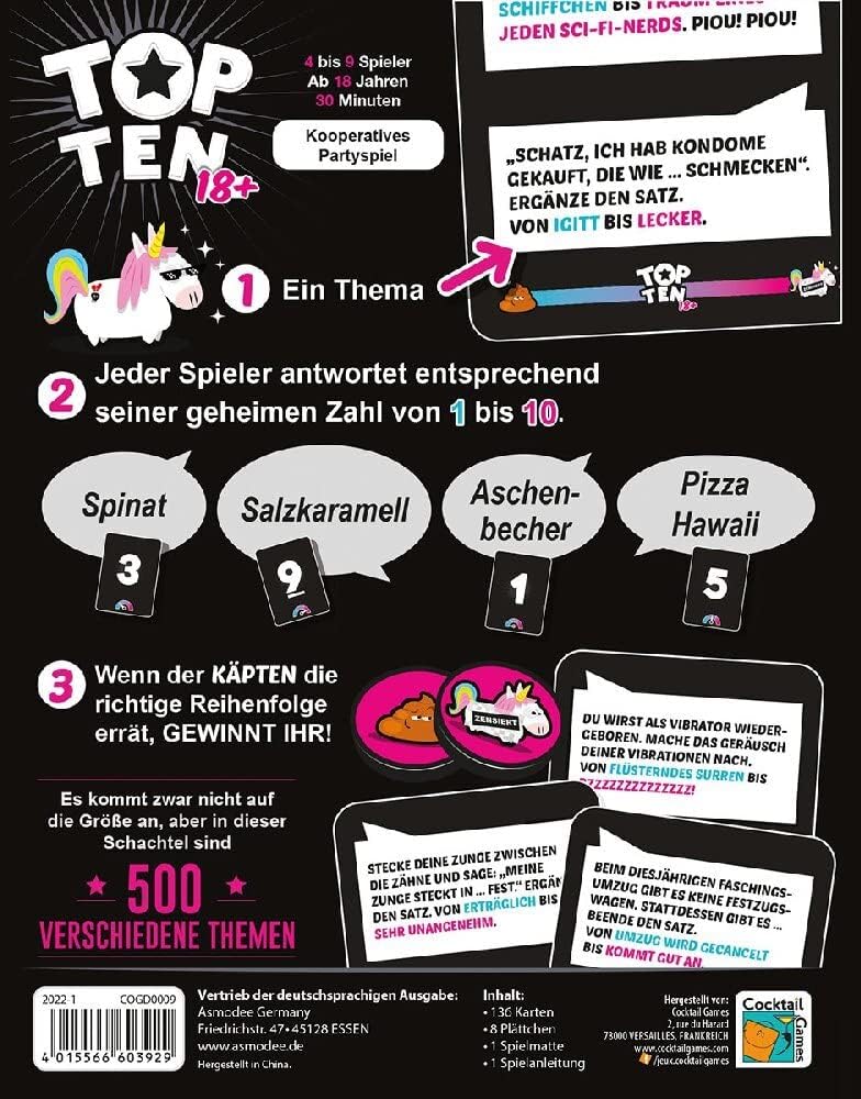 Cocktail Games, Top Ten 18+, Partyspiel, Kartenspiel, 4-9 Spieler, Ab 18+ Jahren, 30 Minuten, Deutsc