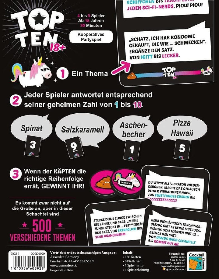 Cocktail Games, Top Ten 18+, Partyspiel, Kartenspiel, 4-9 Spieler, Ab 18+ Jahren, 30 Minuten, Deutsc