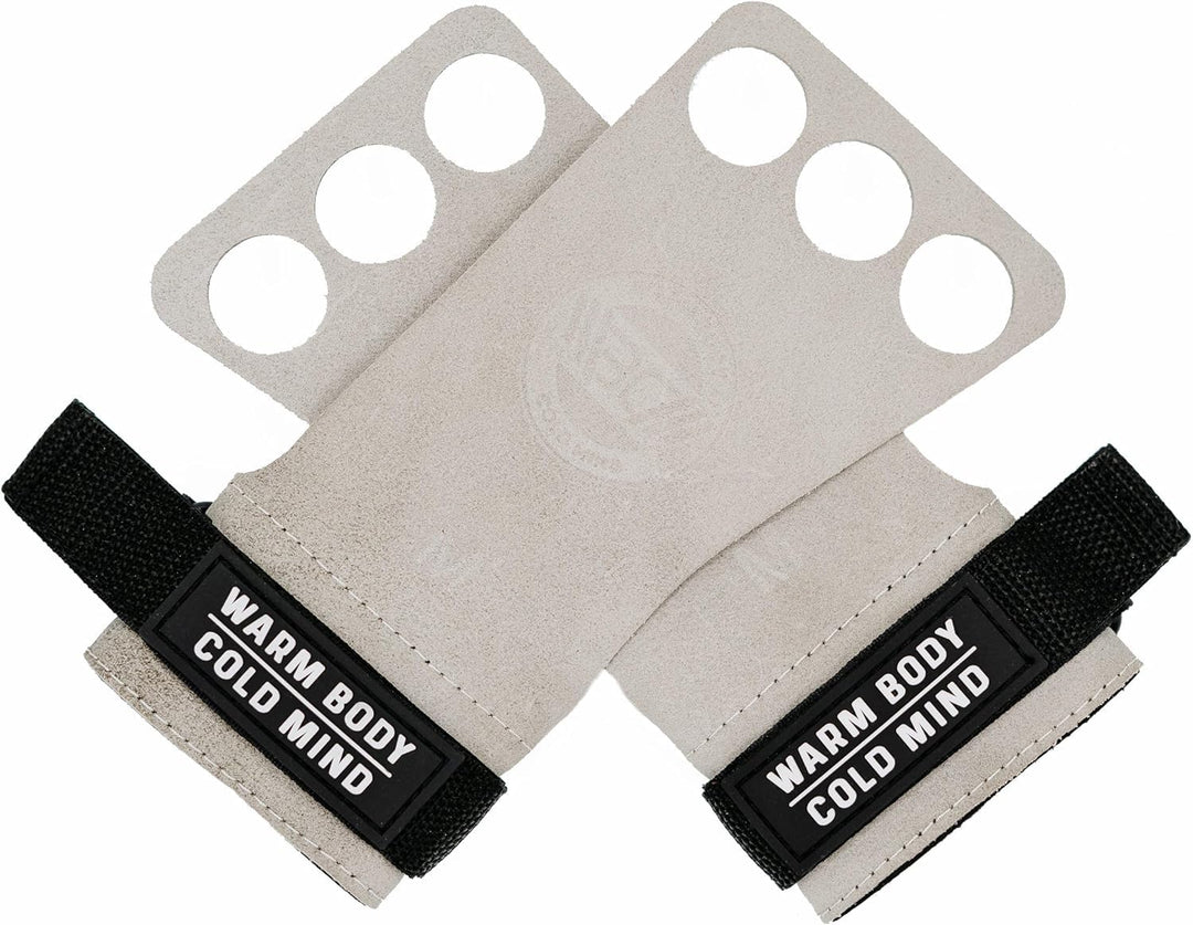 WARM BODY COLD MIND Leder Hand Grips - 3-Loch Handschuhe für Gewichtheben, Gymnastik, Crossfit, Pull