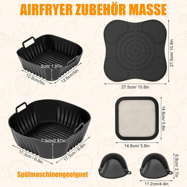 SelfTek 6 Stück Airfryer Zubehör für Ninja CRISPi FN101EU - mit 2 Stück Silikonform, Spritzschutz, S