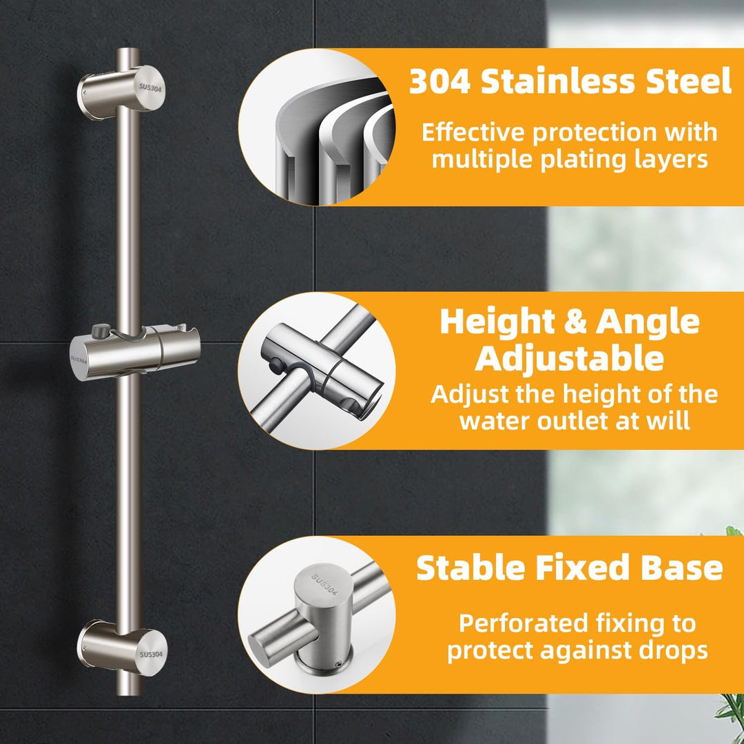 Drenky Duschstange, Duschstange aus 304 Edelstahl mit höhenverstellbaren und winkelverstellbaren Bef