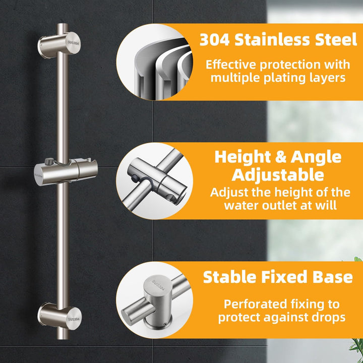Drenky Duschstange, Duschstange aus 304 Edelstahl mit höhenverstellbaren und winkelverstellbaren Bef