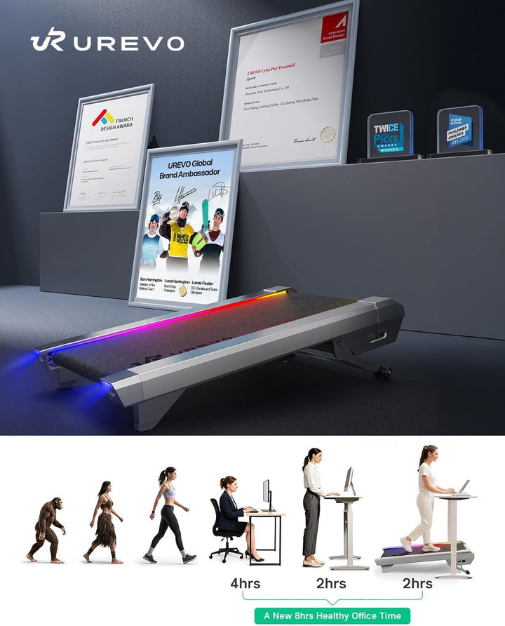 UREVO CyberPad Smart Walking Pad mit 14% Automatik-Steigung, Schlankes Untertisch-Laufband für Fitne