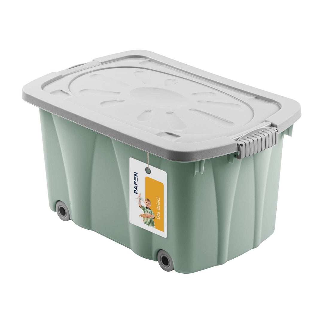 PAFEN Piraten Spielzeugkiste 49l mit Rollen - Schatzkiste 58 x 29,5 x 37,5cm - Spielzeugbehälter Auf