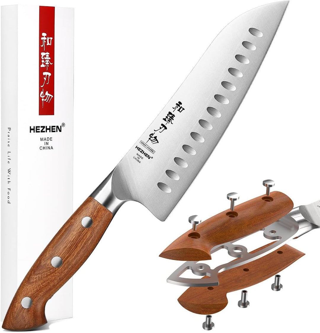 HEZHEN Rostfreier Stahl Santokumesser German 1.4116 Stahl Kochmesser, Geschmiedet Japanischer Stil G