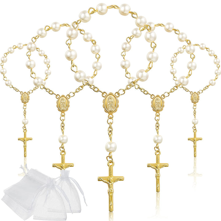 Junkin 30 Stück Taufrosenkranz Rosenkranz aus Acryl Elfenbeinfarbene Mini Fingertauf Rosenkränze Kun
