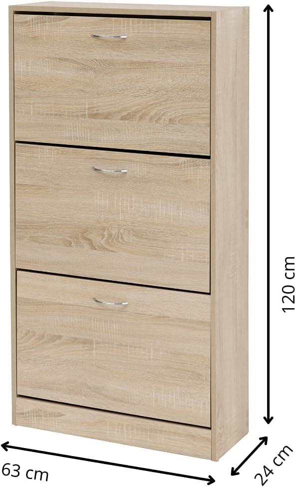 Baroni Home Platzsparender Schuhschrank aus Melaminholz, für Eingangsbereiche, 18 Paar Schuhe mit 3