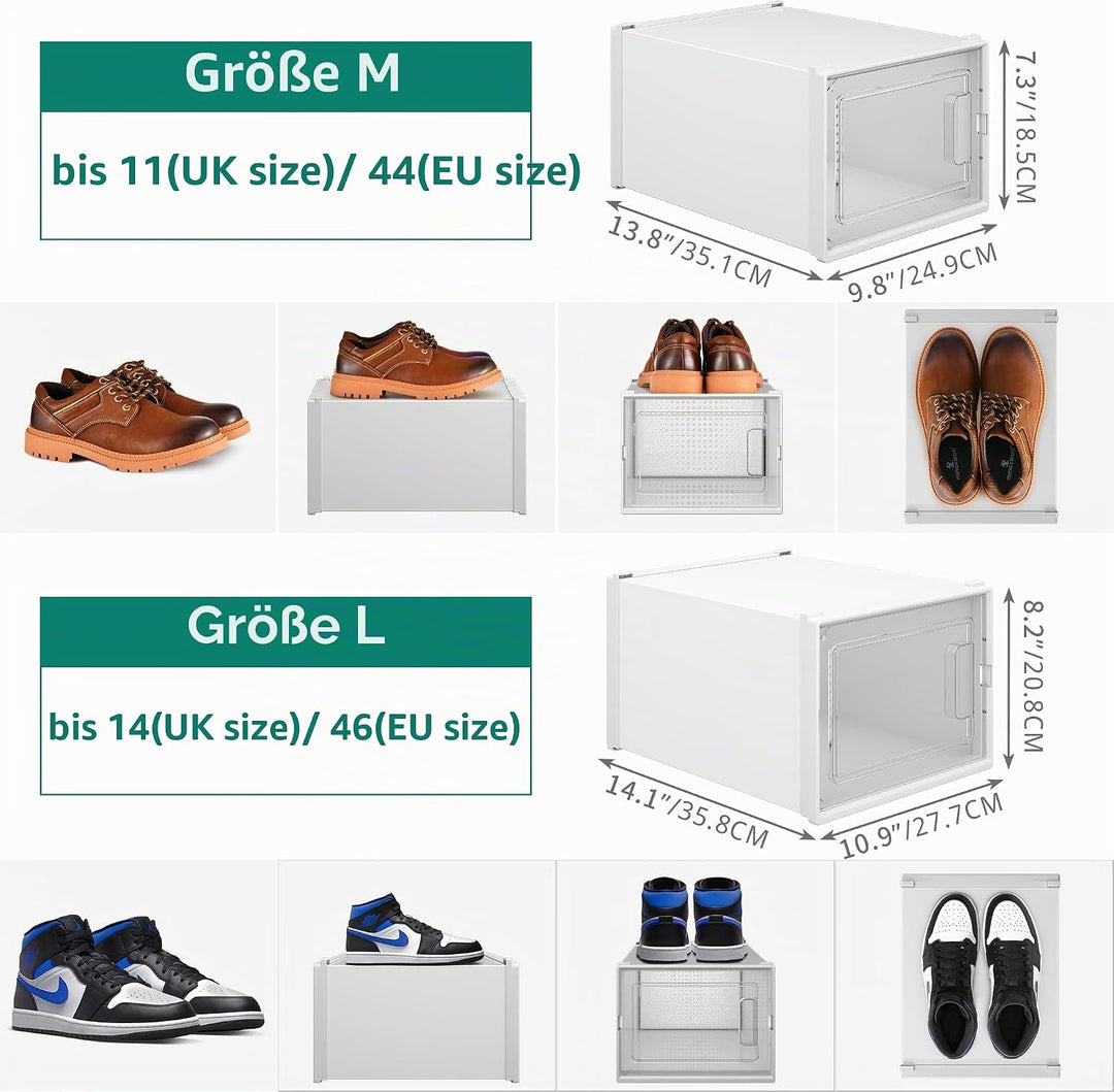 YITAHOME Schuhboxen, 6er Set, Schuhkarton stapelbar stabil, Aufbewahrungsboxen für Schuhe mit transp