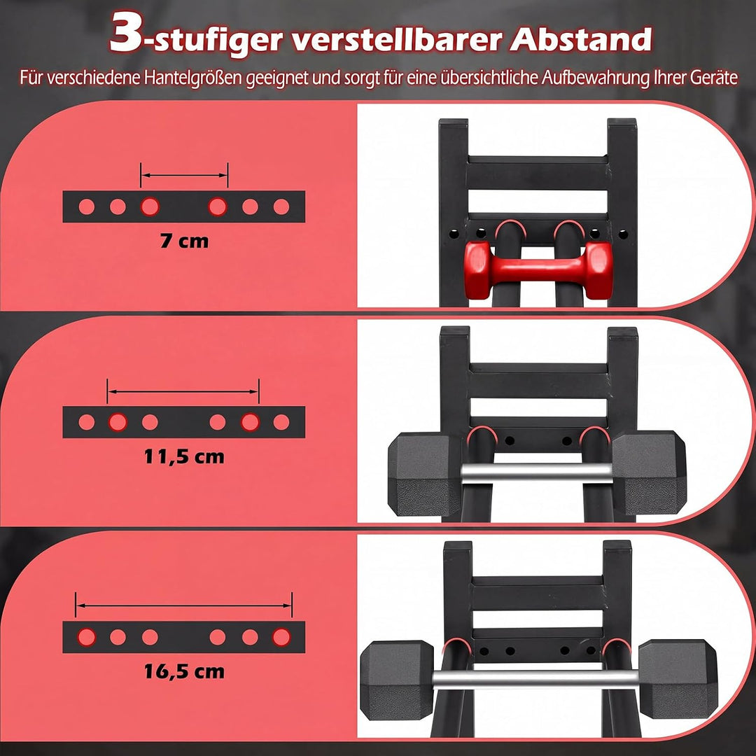 COSTWAY 3-stufiger Hantelständer, Hantelablage mit 3-fach verstellbarem Abstand, Kurzhantelständer a