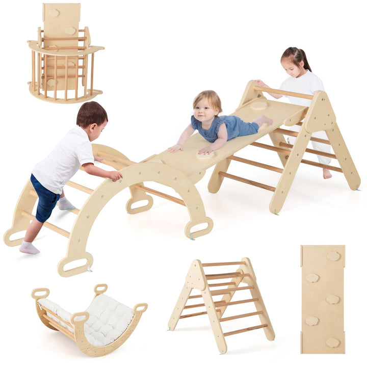 COSTWAY Kletterdreieck mit Rutsche, Kletterbogen, inkl. Kissen & doppelseitige Rampe, zum Klettern,