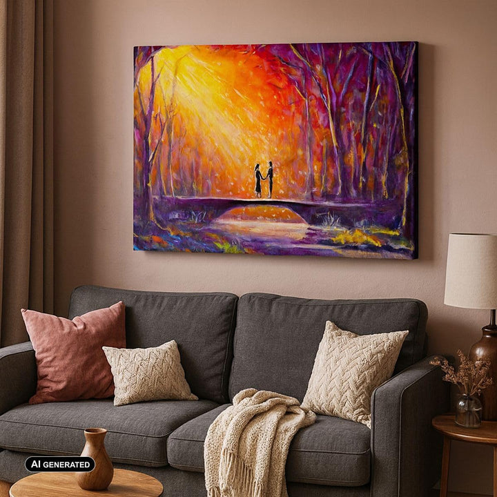 Bilder auf Leinwand 100x70cm Leinwandbild mit Rahmen Wald Baum Natur Gross Wanddeko Bild Schlafzimme