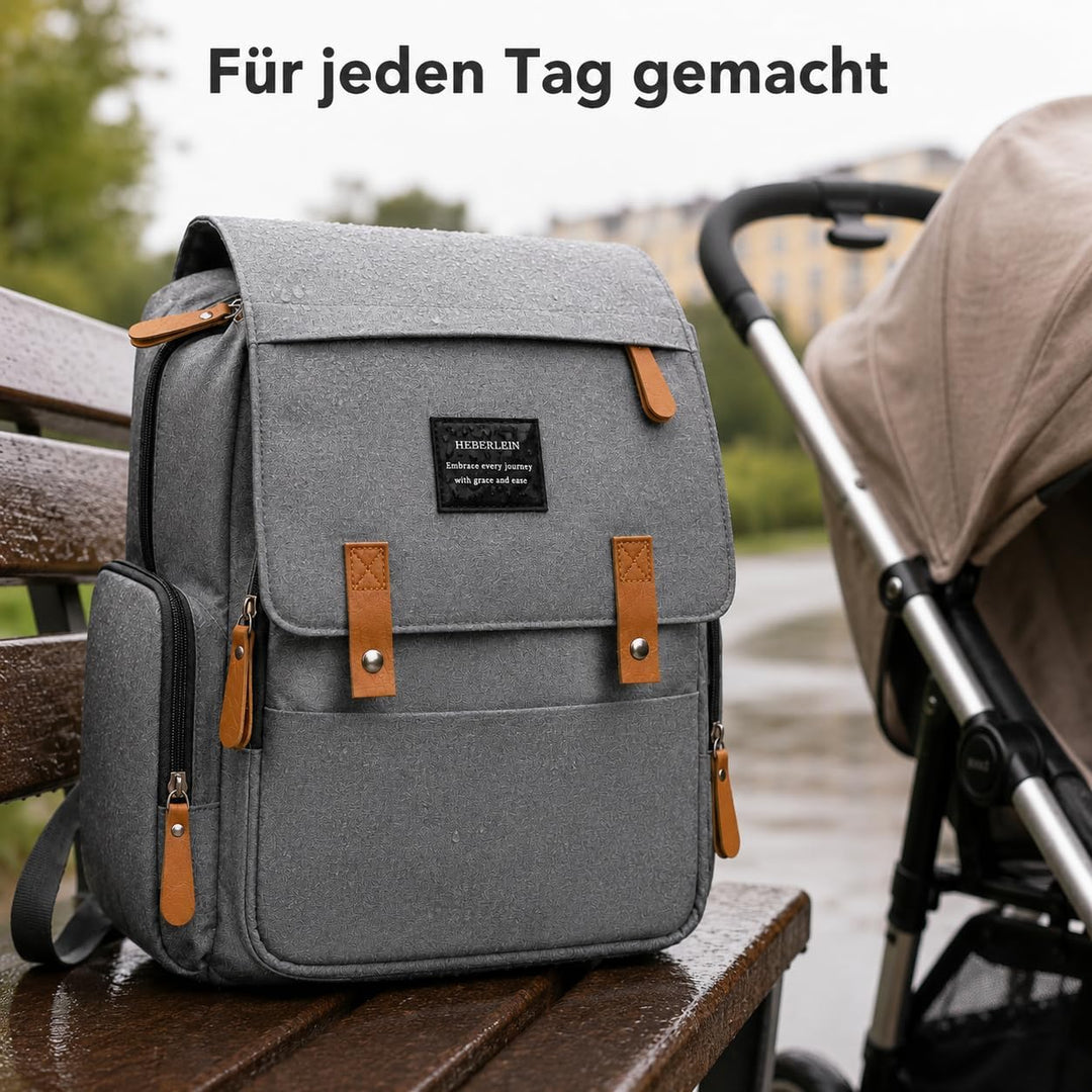 Heberlein Prestige Baby Wickelrucksack - grosse Wickeltasche für Mama &amp; Papa, wasserabweisend mit vi