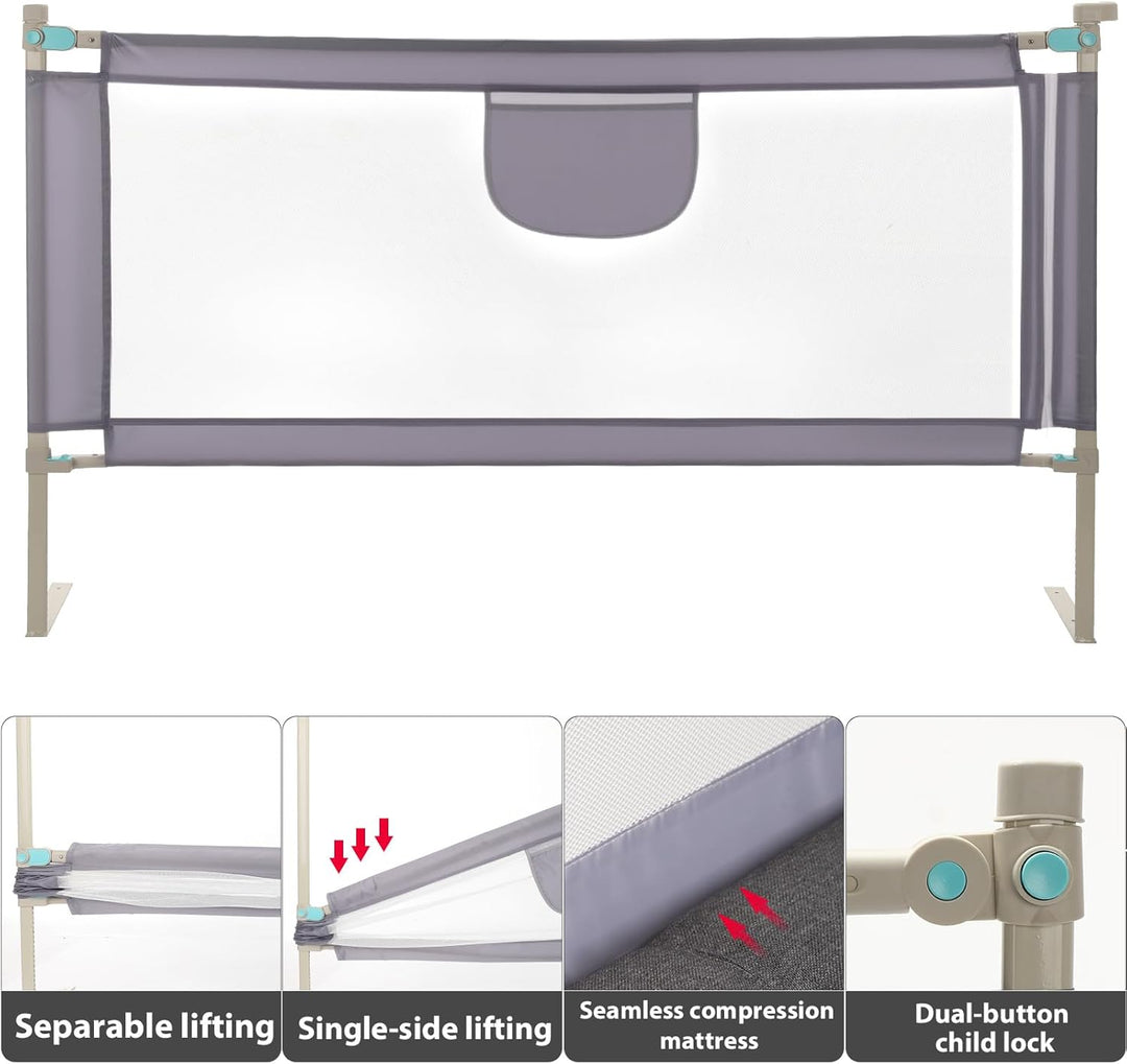 Rausfallschutz – Bettschutzgitter 150 cm Dunkelgrau – Bettgitter höhenverstellbar 69-98 cm – Bettumr