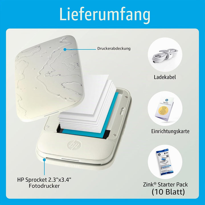 HP , Farbig , Sprocket Select Tragbarer Sofortbilddrucker mit 2,3 x 3,4 Zoll (Weiss) Zink-Papierbünd