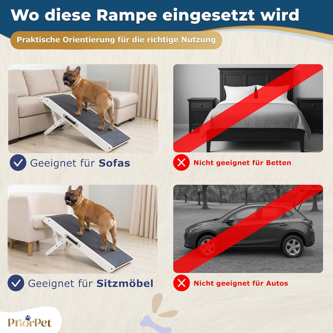 Hunderampe - Hundetreppe für kleine Hunde und grosse Hunde - Einstellbar 18-53 cm - Für Bett, Sofa -