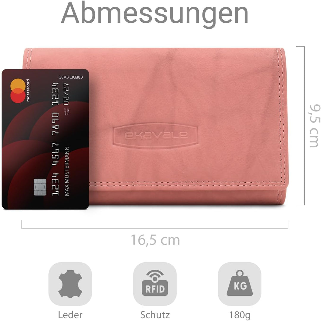 ekavale Damen-geldbörse XXL aus Rindsleder mit RFID Leder-Geldbörse mit vielen Fächern für Frau (Ant