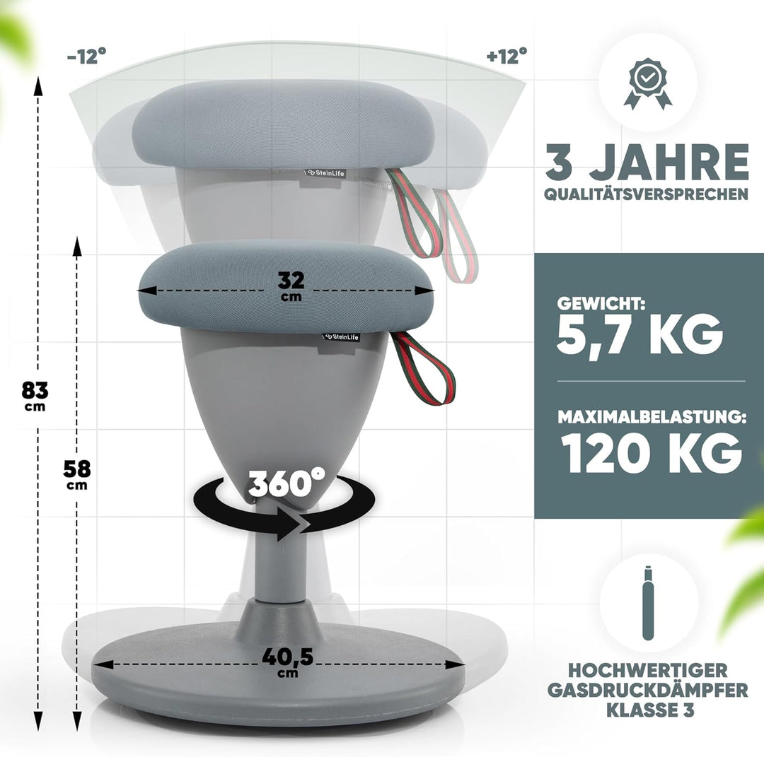 SteinLife Cone Bürohocker Ergonomisch [TESTSIEGER] Stehhocker Höhenverstellbar [58-83cm] Ergonomisch