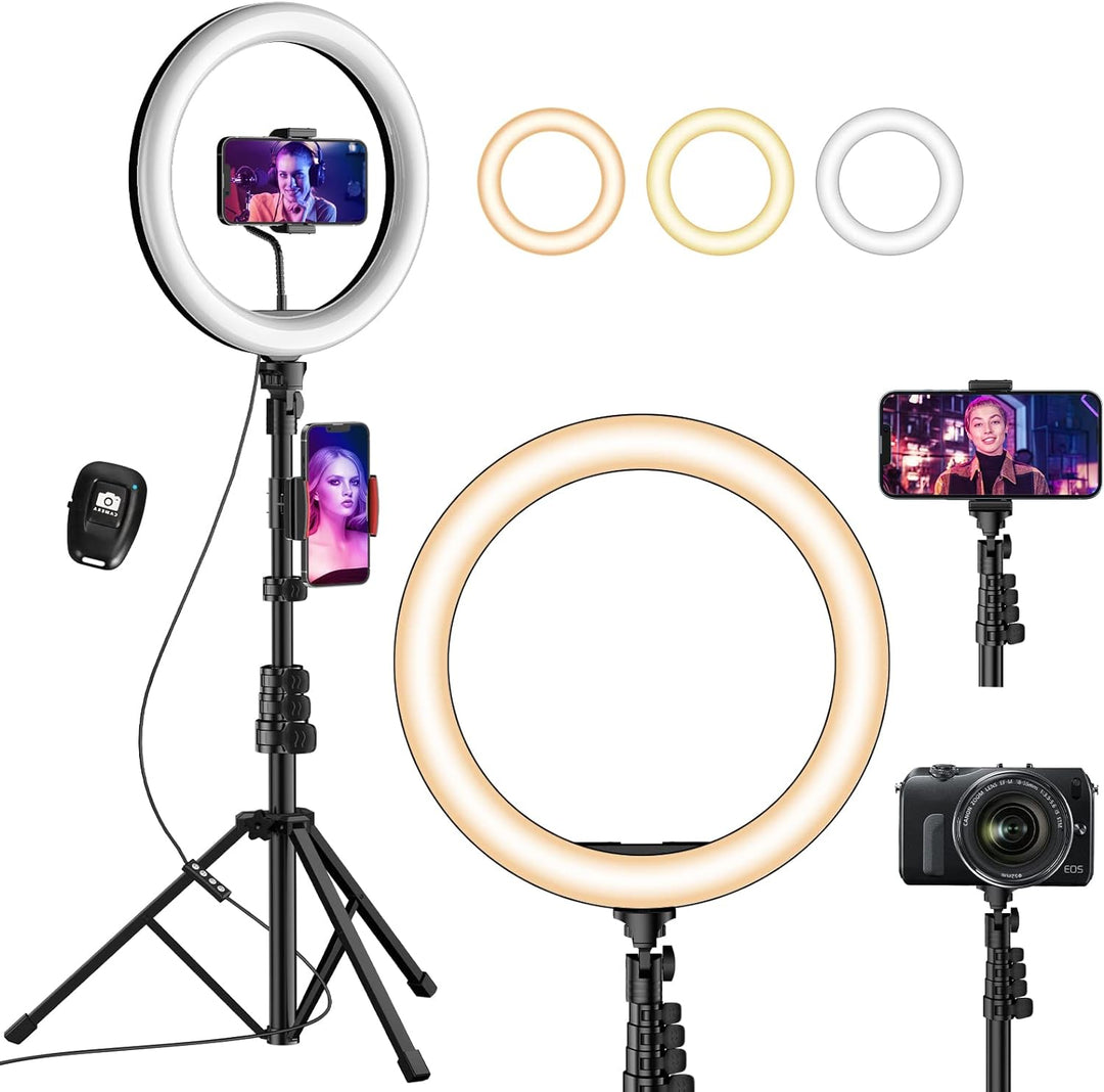 UPhitnis 12 Zoll Ringlicht mit Stativ Handy, Ringlicht mit 63 Zoll Stativ Selfie Ringleuchte mit 3 F