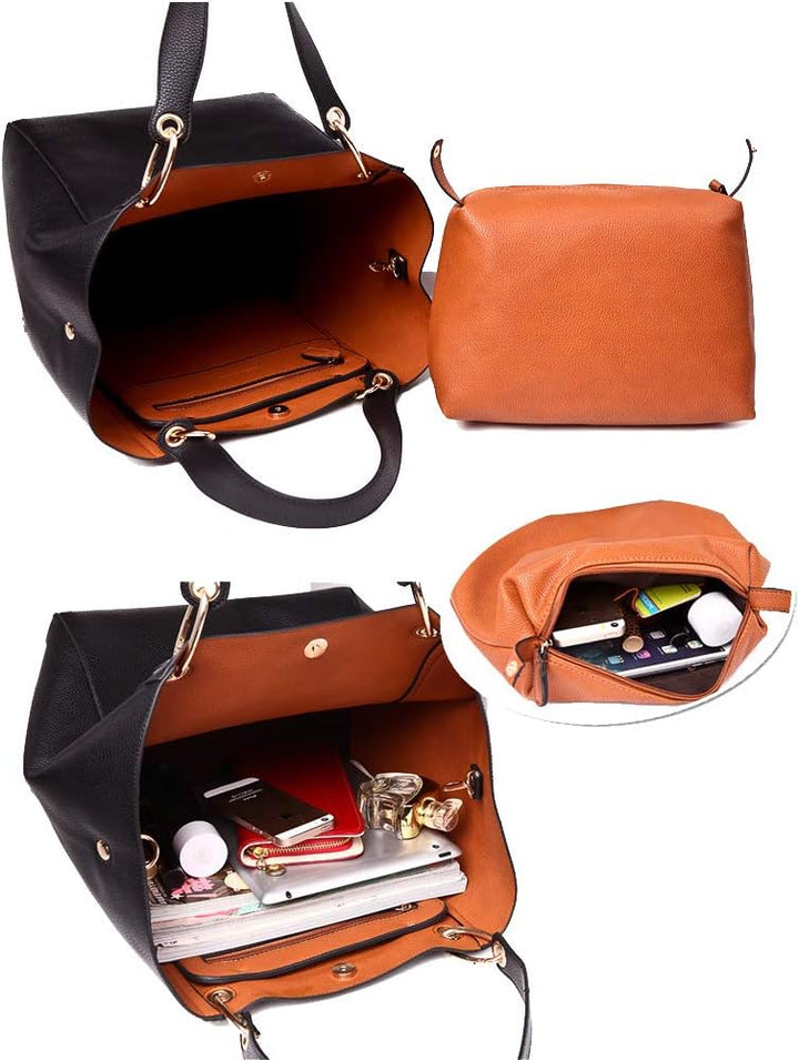 Coolives Damen 2 in 1 Shopper Schultertasche aus PU-Leder Vintage Taschen Hobo Handtasche Elegant He