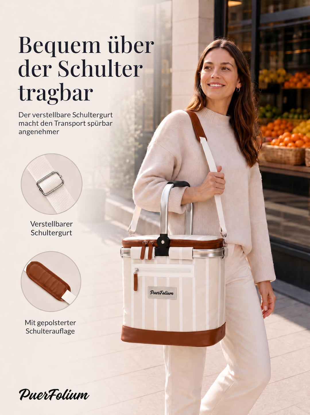 Kühltasche Einkaufskorb Kühlkorb 20L Faltbar Isoliert Thermo mit Deckel Reissverschluss Abnehmbarer