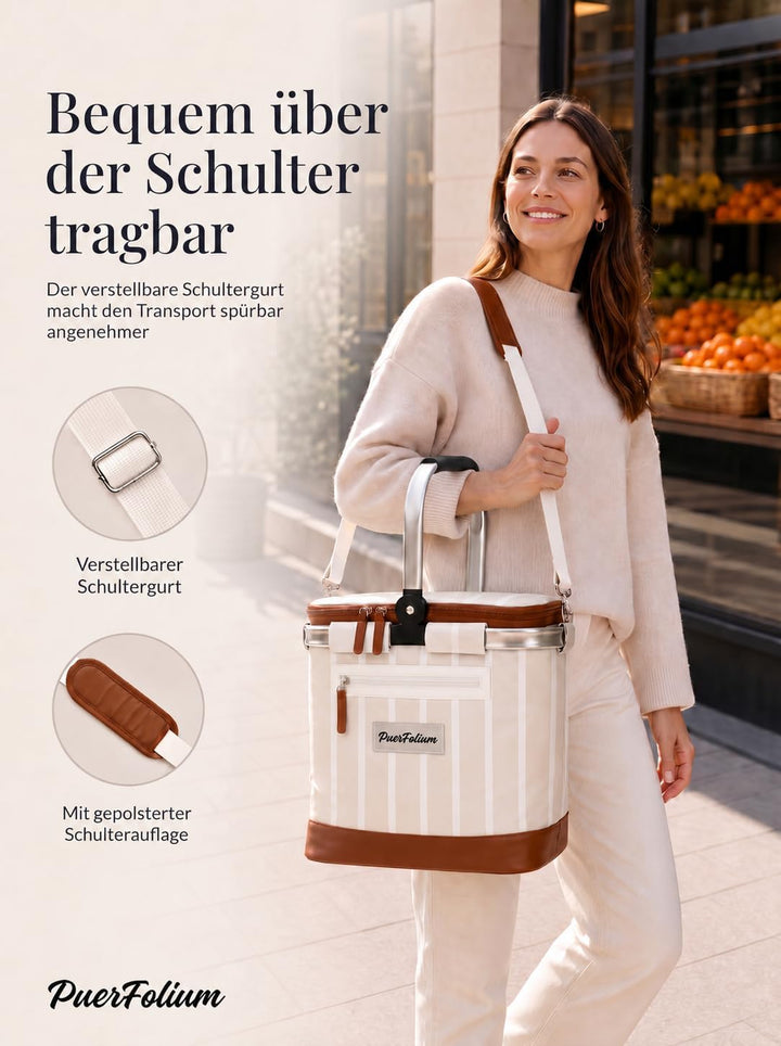 Kühltasche Einkaufskorb Kühlkorb 20L Faltbar Isoliert Thermo mit Deckel Reissverschluss Abnehmbarer