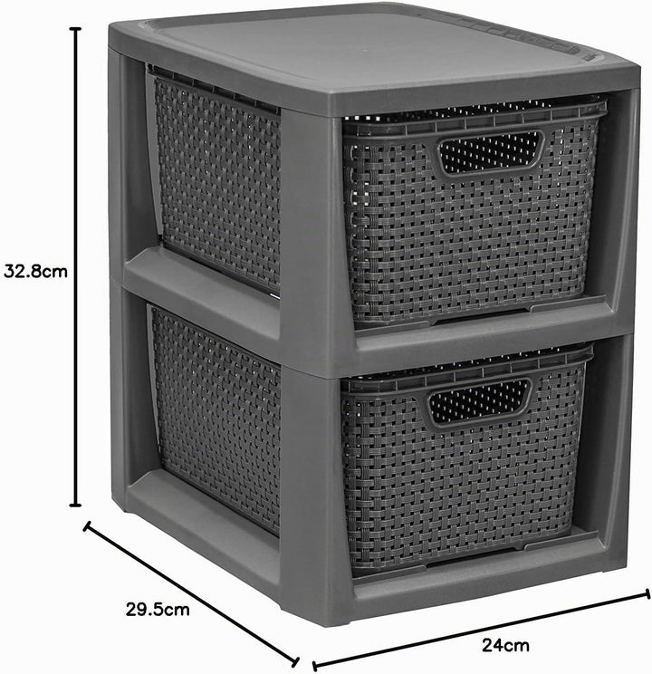 BranQ - Home essential 100% recycelt Kunststoff PP, Ökologisch, Regal in Rattan Design, Anthrazit, 2