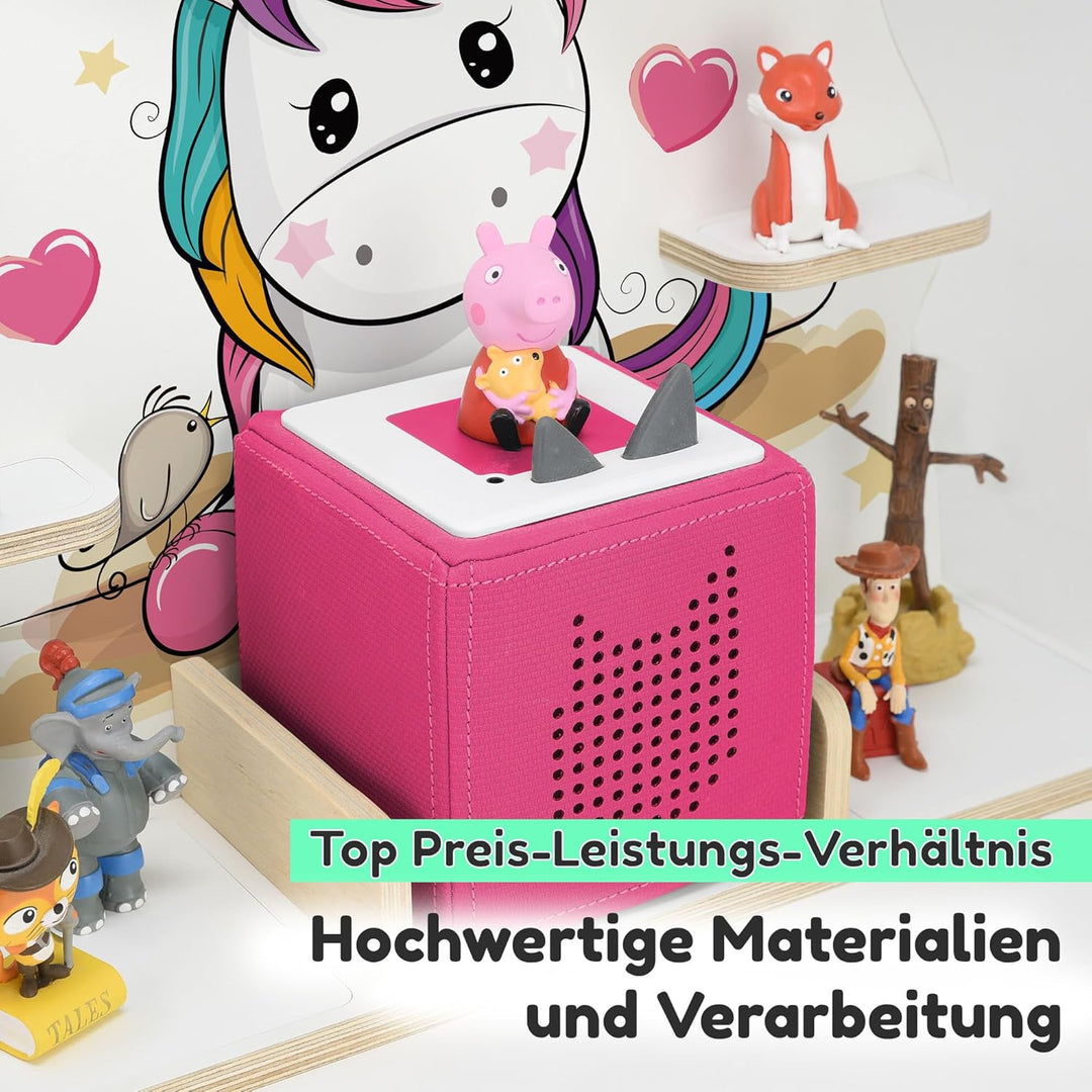 stadtecken Holzregal für Musikbox I Geeignet für die Toniebox und ca. 50 Tonies I Perfekte Tonie Auf