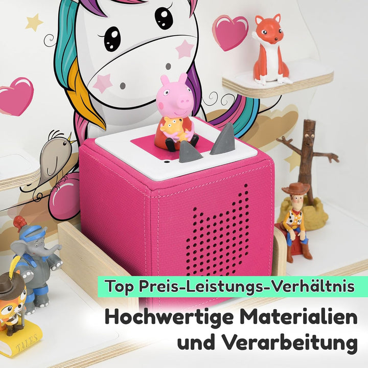 stadtecken Holzregal für Musikbox I Geeignet für die Toniebox und ca. 50 Tonies I Perfekte Tonie Auf
