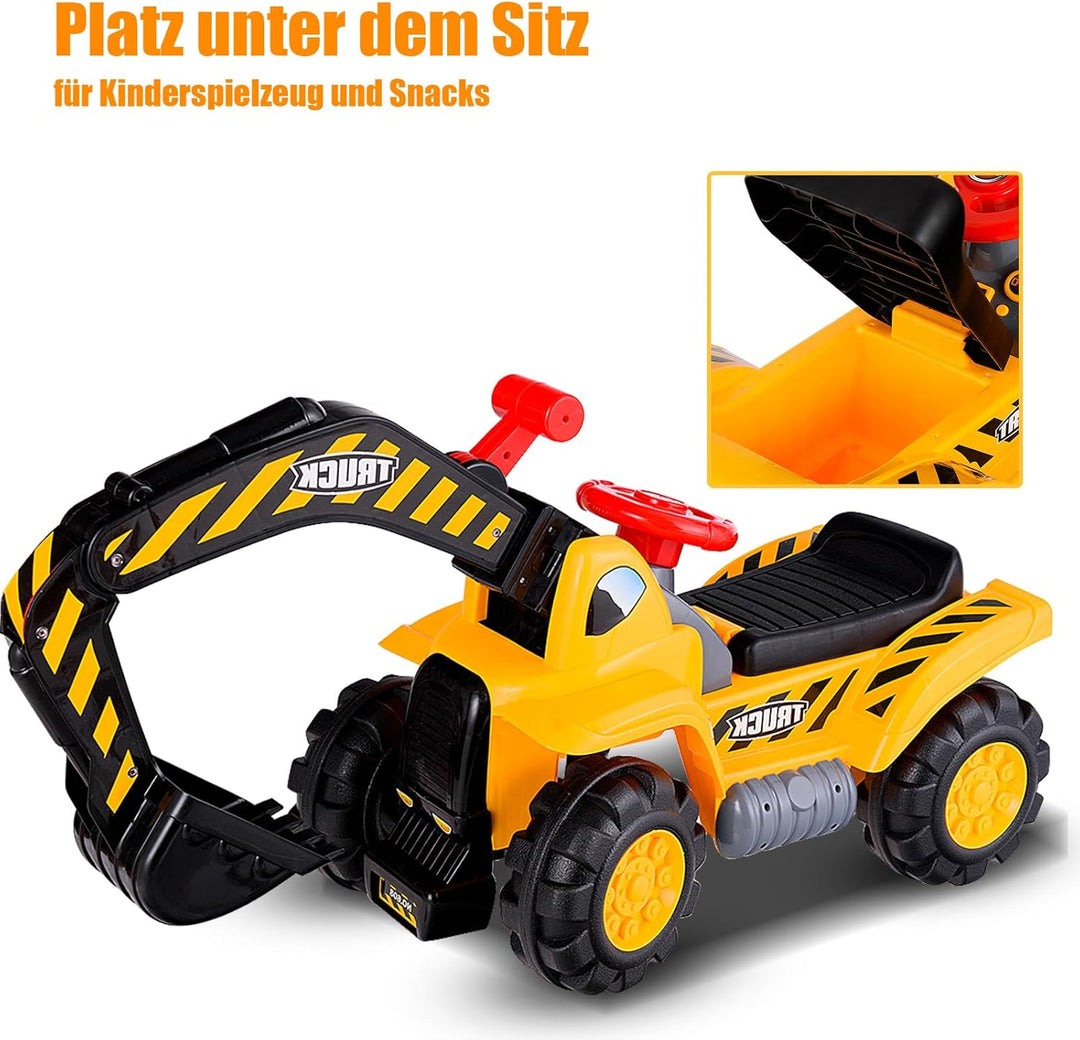 SOARS Sitzbagger, Aufsitzbagger mit Stauraum unter dem Sitz, Kinderbagger mit Horn & Soundeffekten,