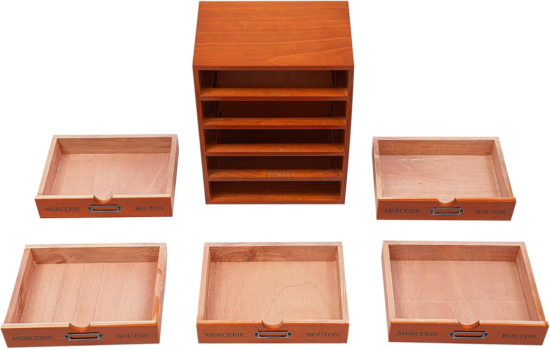 Rollcontainer |Aufbewahrungsschrank 5 Ebenen |Schreibtisch-Organizer aus Holz | Kiefernholz | Retro-