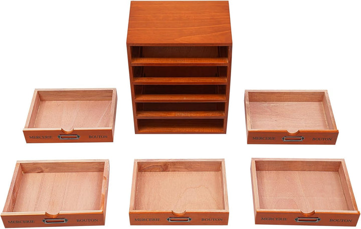 Rollcontainer |Aufbewahrungsschrank 5 Ebenen |Schreibtisch-Organizer aus Holz | Kiefernholz | Retro-