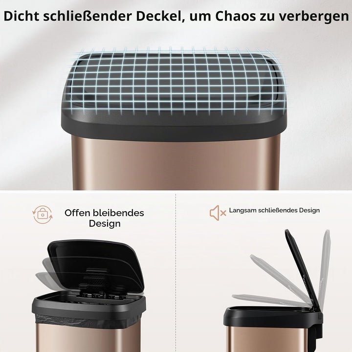 GIANTEX Mülleimer Küche 50 Liter, Abfalleimer mit Deckel &amp; Pedal, Küchenmülleimer aus Edelstahl &amp; Ku