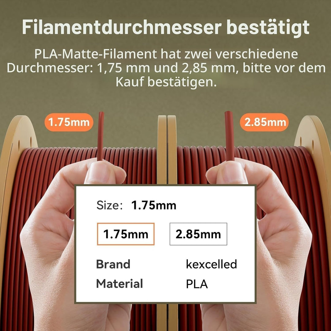 kexcelled Matte PLA Filament 1,75 mm +/- 0,03 mm, Glanzfreie Farbe, Matt Textur, 3D Drucker Filament