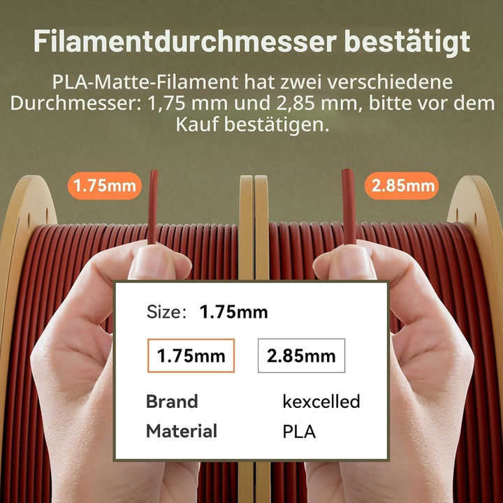 kexcelled Matte PLA Filament 1,75 mm +/- 0,03 mm, Glanzfreie Farbe, Matt Textur, 3D Drucker Filament