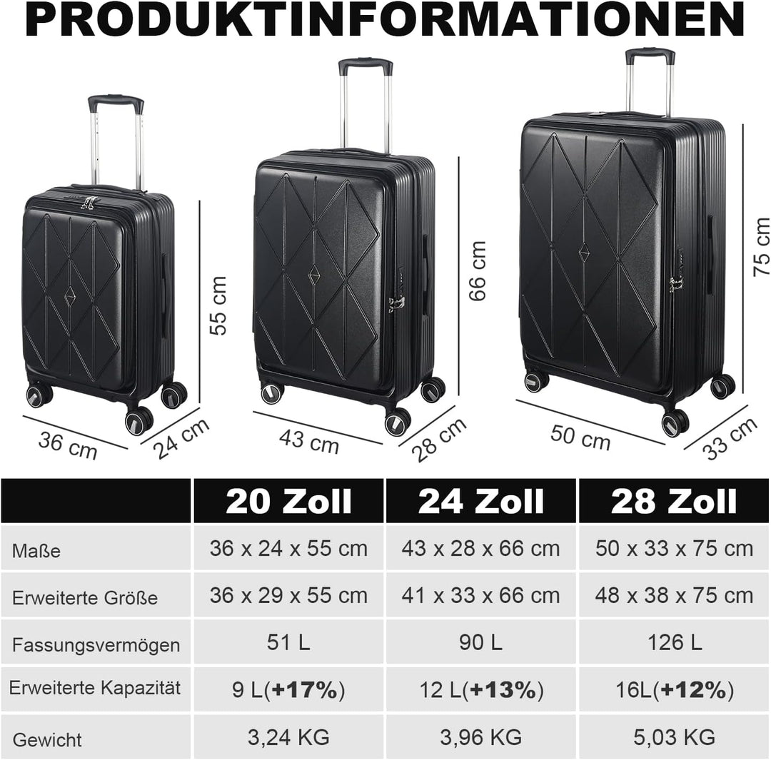 Erweiterbares Hartschalenkoffer Set, mit deutschem Polycarbonat hergestellt, 3-teilig, Spezielles Fr