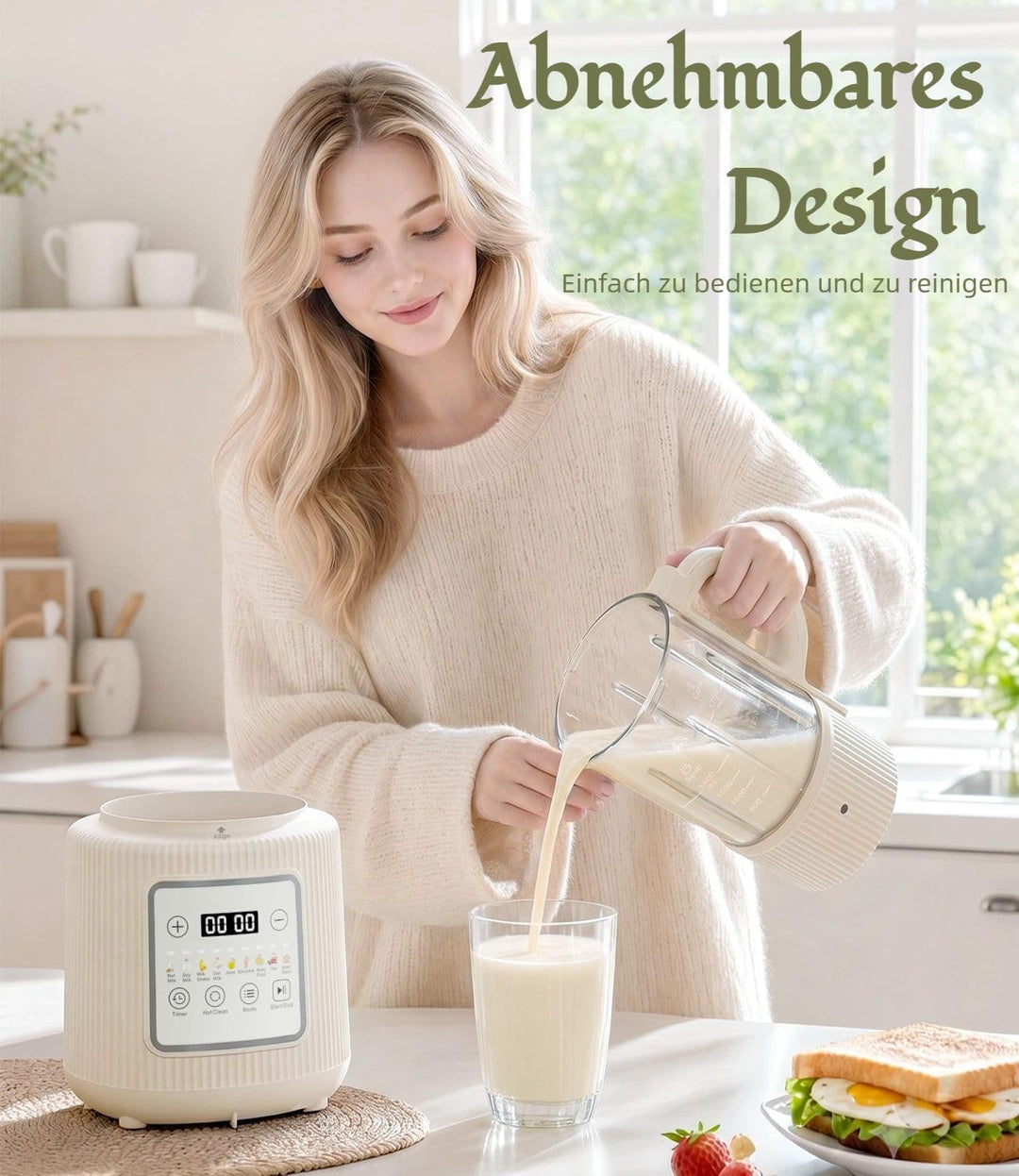 Nussmilch Maschine 11-in-1, 1,75L Automatisch Sojamilchbereiter, Für Selbstgemachte Pflanzenmilch, H