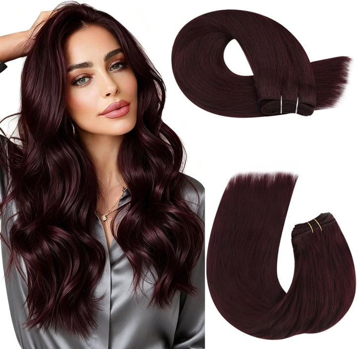 Moresoo Extensions Echthaar Tressen zum Einnähen 50 cm Haartressen Echthaar zum Einnähen 