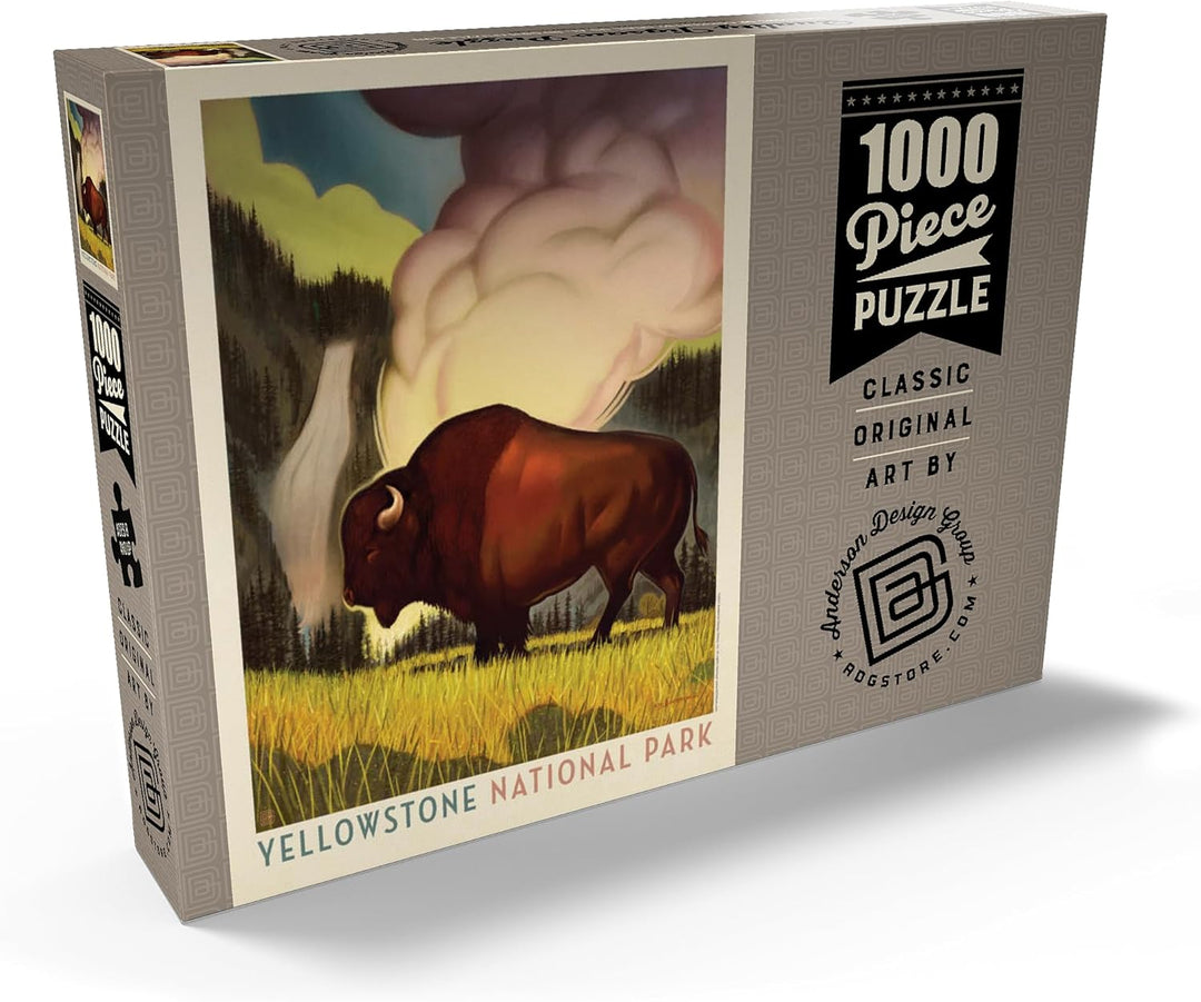 Yellowstone National Park: Art Deco Bison, Vintage Poster - Premium 1000 Teile Puzzle - MyPuzzle Son