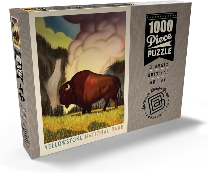Yellowstone National Park: Art Deco Bison, Vintage Poster - Premium 1000 Teile Puzzle - MyPuzzle Son