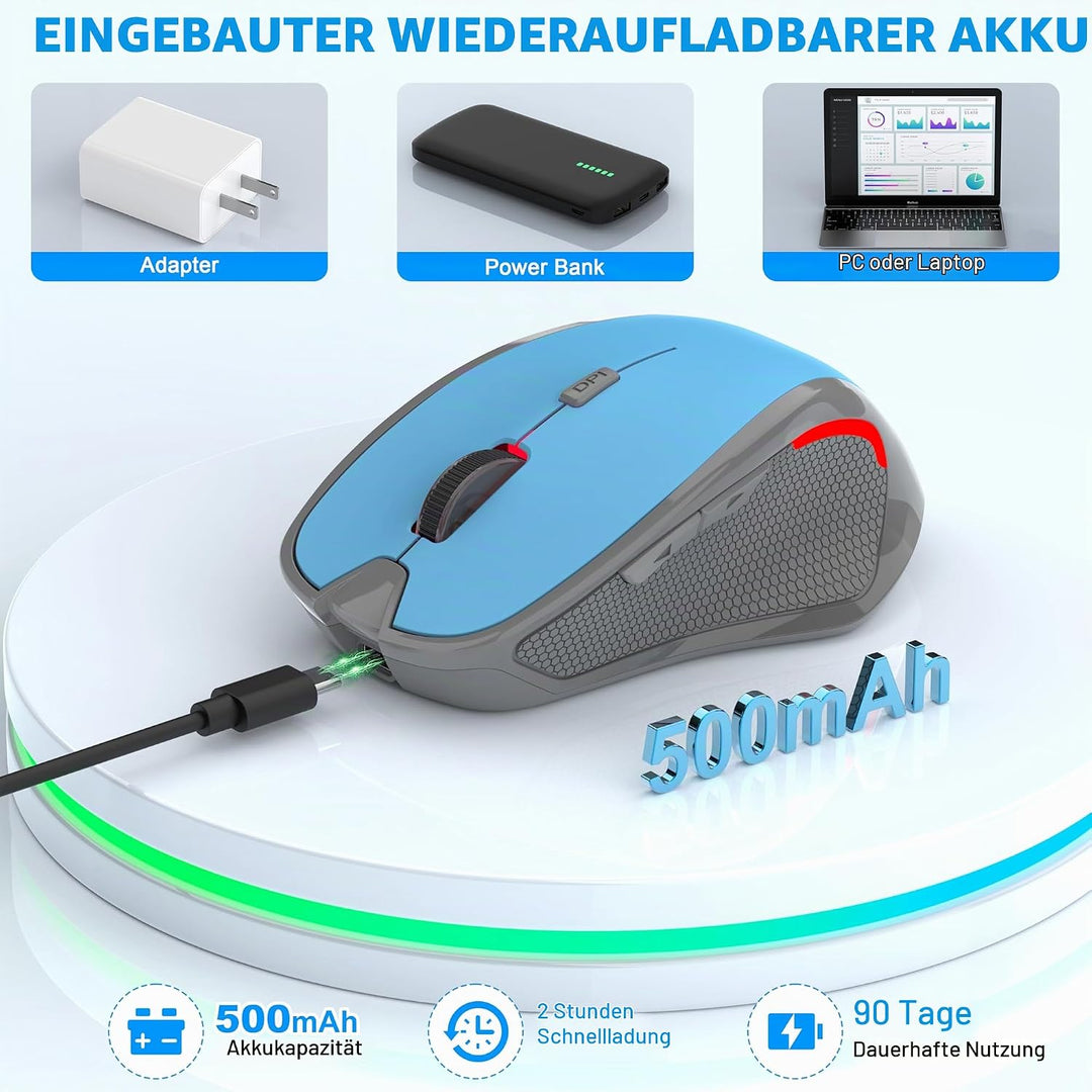 Ergonomische Maus Kabellos für Laptop/PC/MacBook/iPad, 2.4GHz &amp; Bluetooth Büro Stumme Funkmaus, 1600